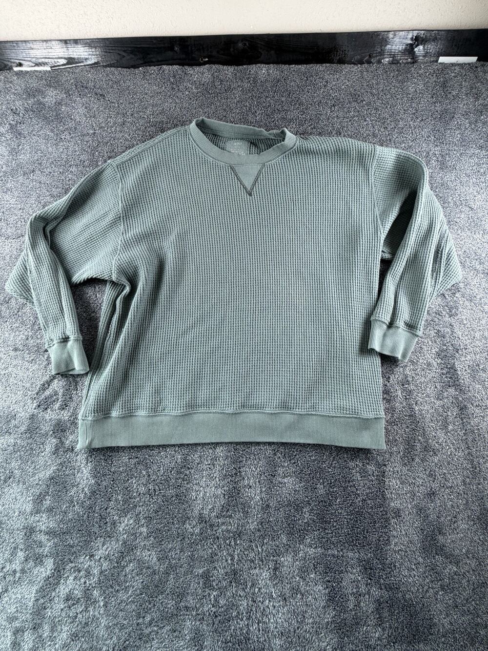 Aerie Women’s Large Waffle Knit Crewneck Sweatshirt Sage Green Oversized